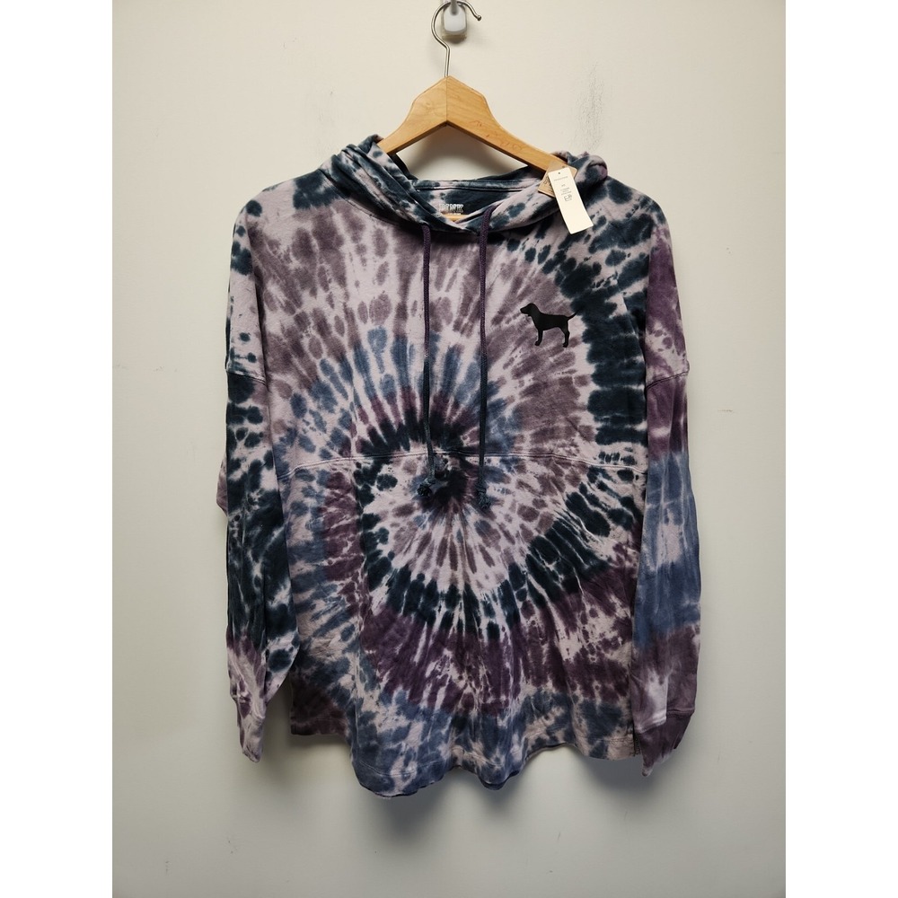 Victoria's Secret Pink Large XS Pullover Hoodie Purple Tie Dye Dog Logo New